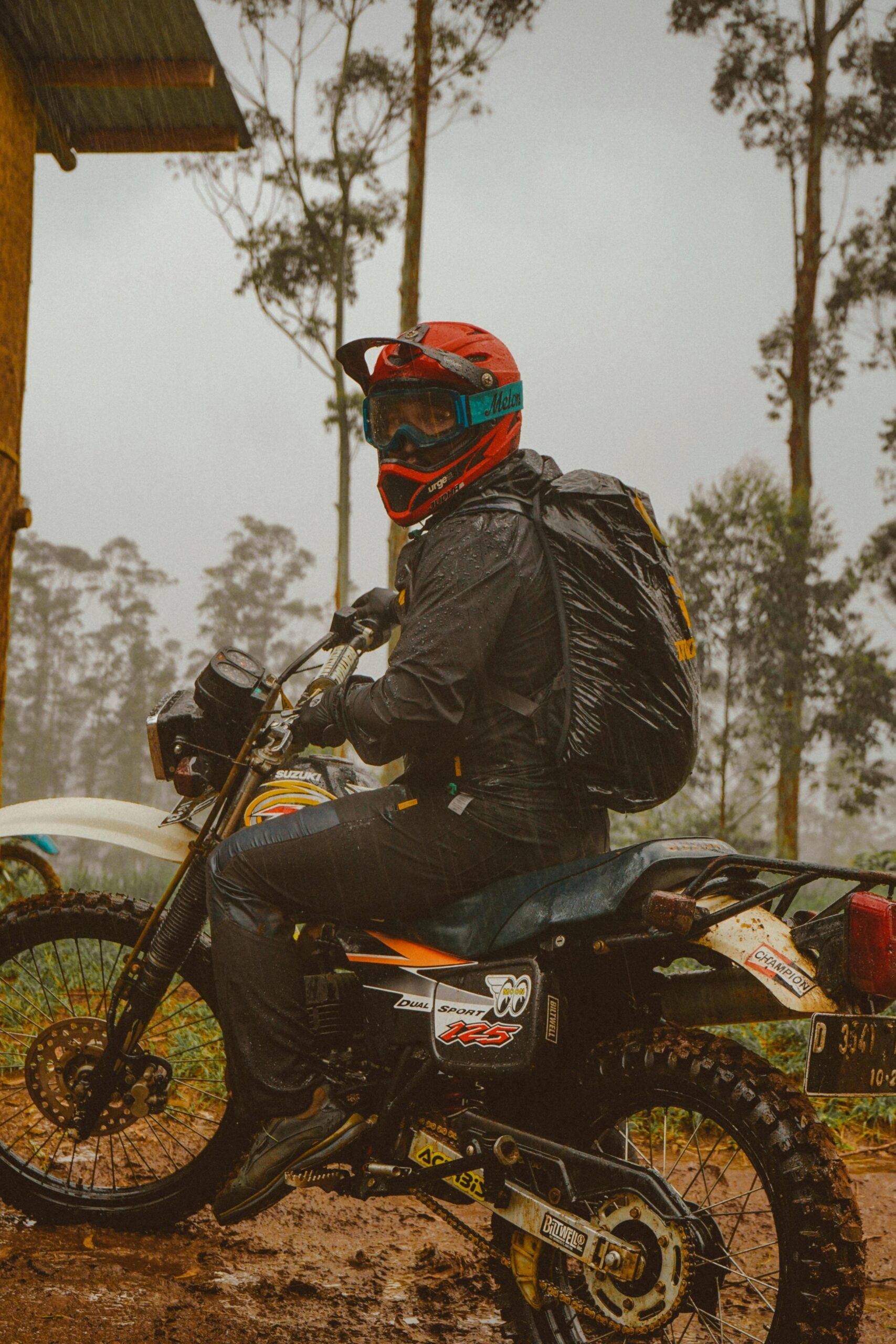 dirt bike riding in the rain